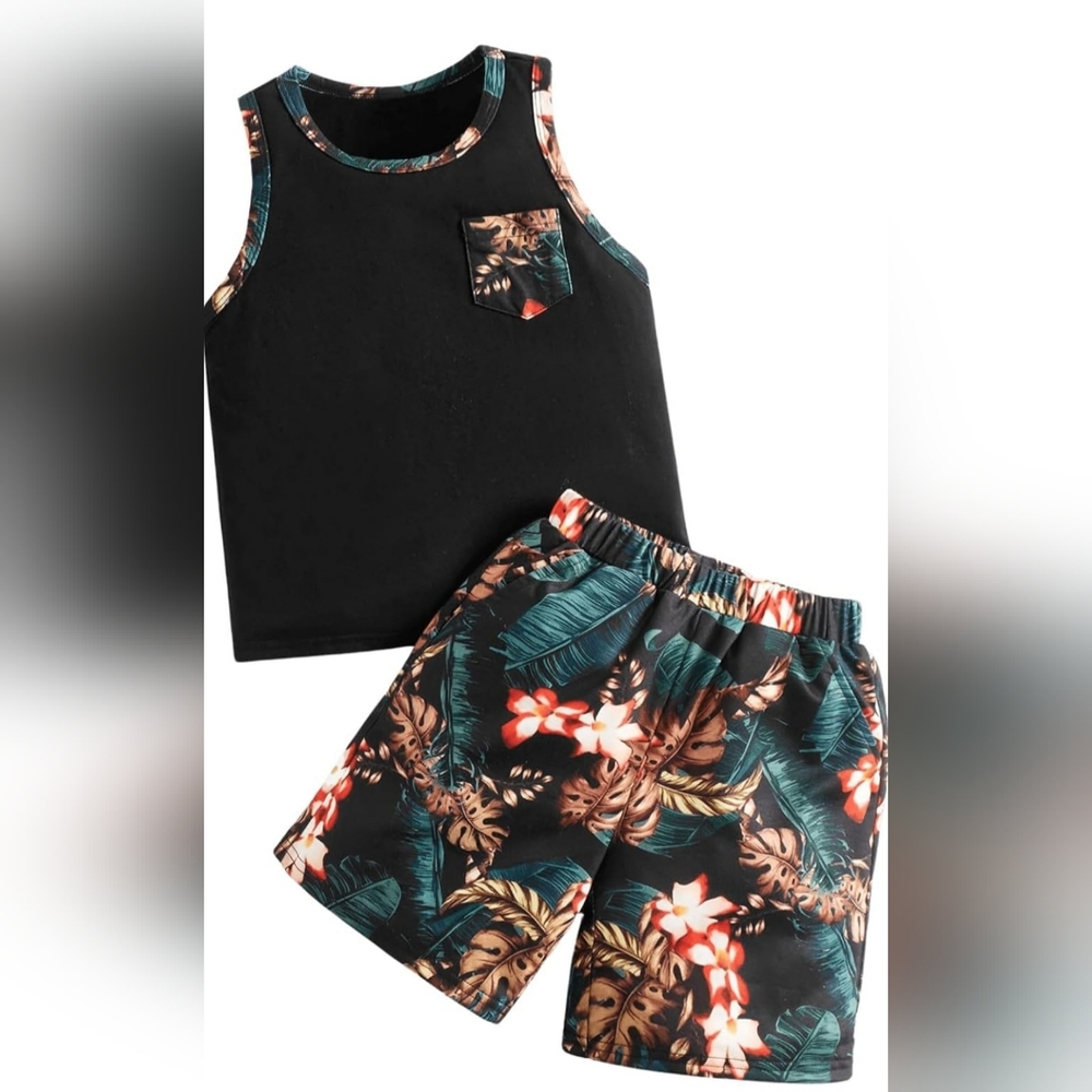 LL - Tropical Black and Green Kids Shorts Set